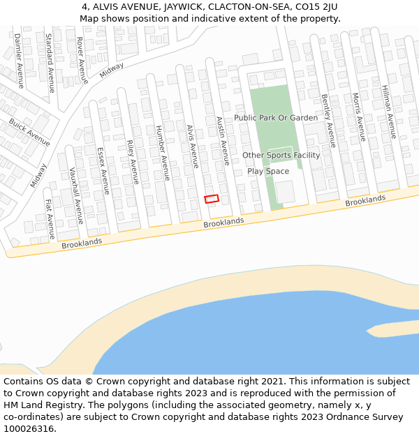 4, ALVIS AVENUE, JAYWICK, CLACTON-ON-SEA, CO15 2JU: Location map and indicative extent of plot