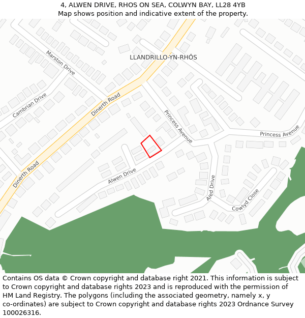 4, ALWEN DRIVE, RHOS ON SEA, COLWYN BAY, LL28 4YB: Location map and indicative extent of plot