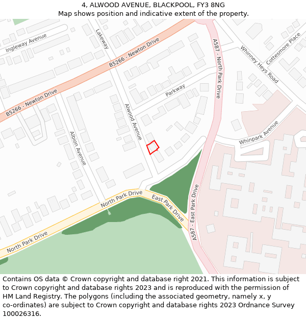 4, ALWOOD AVENUE, BLACKPOOL, FY3 8NG: Location map and indicative extent of plot