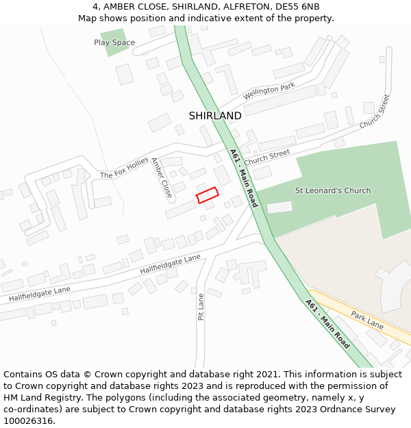 4, AMBER CLOSE, SHIRLAND, ALFRETON, DE55 6NB: Location map and indicative extent of plot