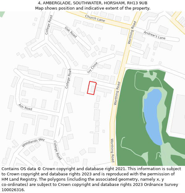 4, AMBERGLADE, SOUTHWATER, HORSHAM, RH13 9UB: Location map and indicative extent of plot