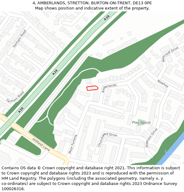 4, AMBERLANDS, STRETTON, BURTON-ON-TRENT, DE13 0PE: Location map and indicative extent of plot