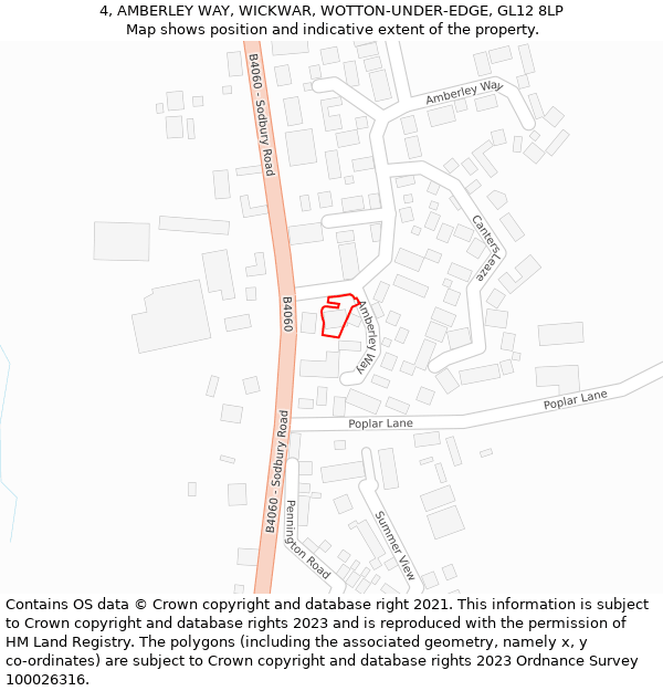 4, AMBERLEY WAY, WICKWAR, WOTTON-UNDER-EDGE, GL12 8LP: Location map and indicative extent of plot