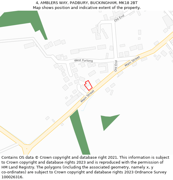 4, AMBLERS WAY, PADBURY, BUCKINGHAM, MK18 2BT: Location map and indicative extent of plot