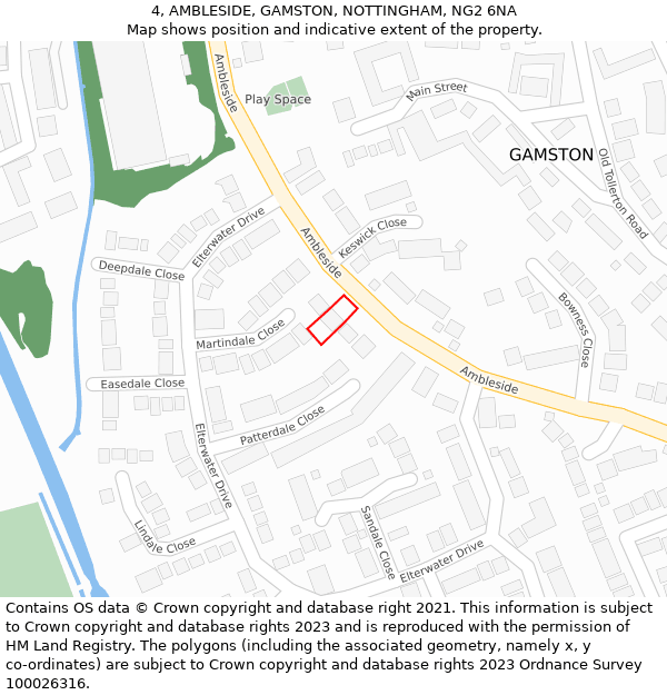 4, AMBLESIDE, GAMSTON, NOTTINGHAM, NG2 6NA: Location map and indicative extent of plot