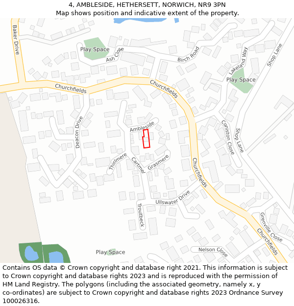 4, AMBLESIDE, HETHERSETT, NORWICH, NR9 3PN: Location map and indicative extent of plot