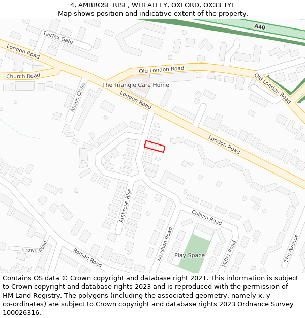 4, AMBROSE RISE, WHEATLEY, OXFORD, OX33 1YE: Location map and indicative extent of plot