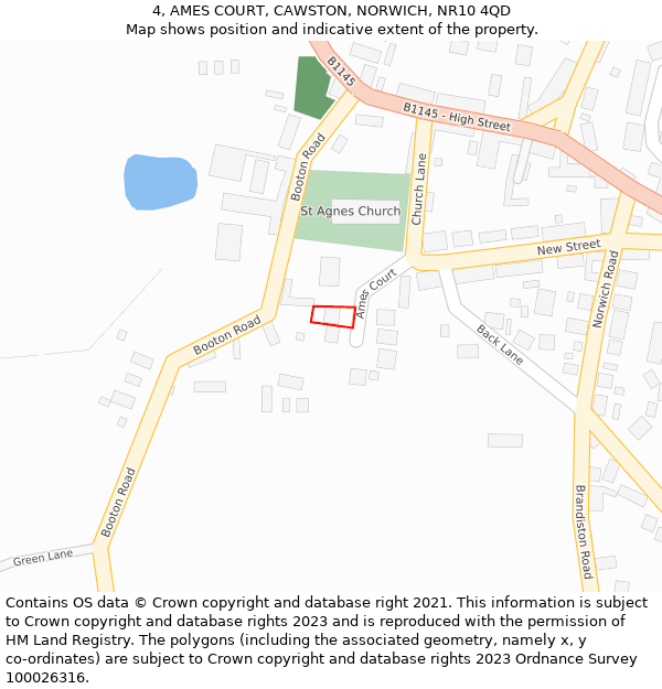 4, AMES COURT, CAWSTON, NORWICH, NR10 4QD: Location map and indicative extent of plot