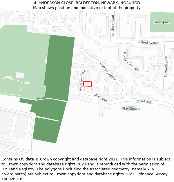 4, ANDERSON CLOSE, BALDERTON, NEWARK, NG24 3GD: Location map and indicative extent of plot