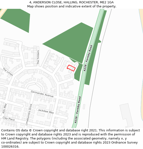 4, ANDERSON CLOSE, HALLING, ROCHESTER, ME2 1GA: Location map and indicative extent of plot