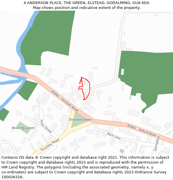 4 ANDERSON PLACE, THE GREEN, ELSTEAD, GODALMING, GU8 6DA: Location map and indicative extent of plot