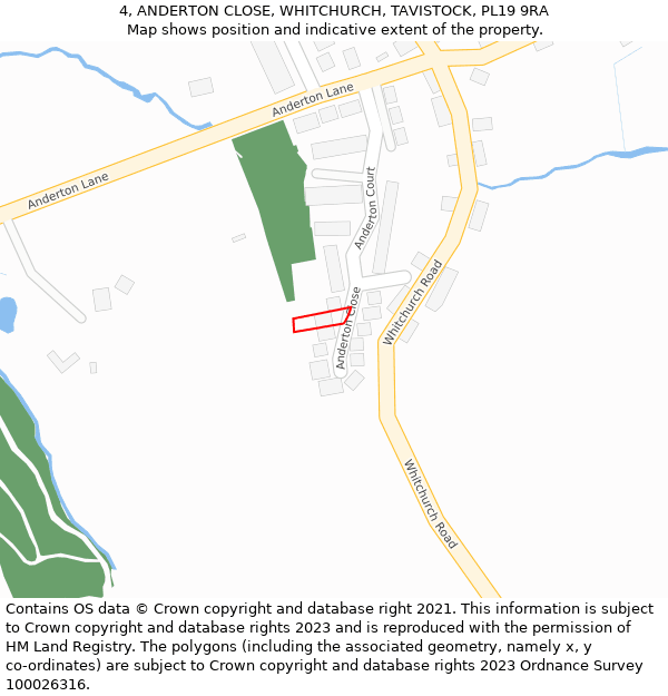 4, ANDERTON CLOSE, WHITCHURCH, TAVISTOCK, PL19 9RA: Location map and indicative extent of plot