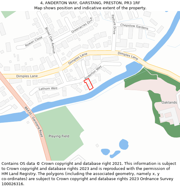 4, ANDERTON WAY, GARSTANG, PRESTON, PR3 1RF: Location map and indicative extent of plot