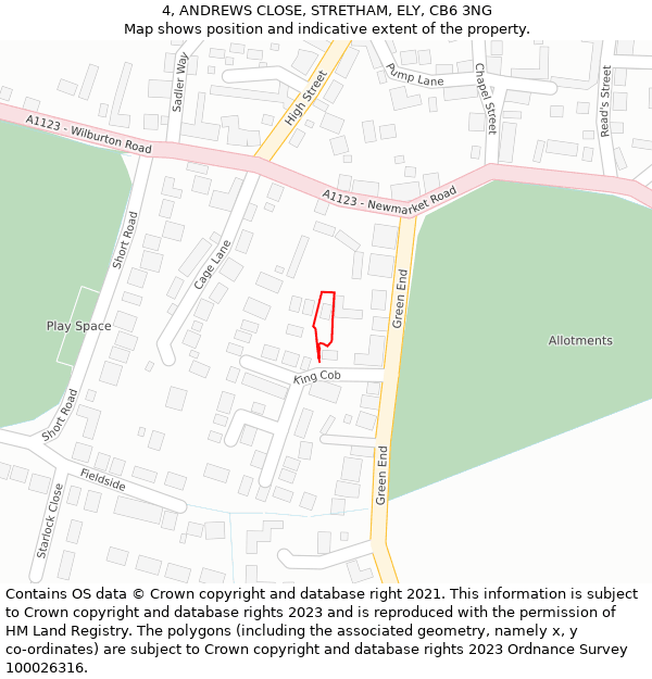 4, ANDREWS CLOSE, STRETHAM, ELY, CB6 3NG: Location map and indicative extent of plot