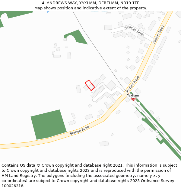 4, ANDREWS WAY, YAXHAM, DEREHAM, NR19 1TF: Location map and indicative extent of plot