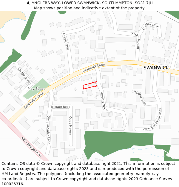 4, ANGLERS WAY, LOWER SWANWICK, SOUTHAMPTON, SO31 7JH: Location map and indicative extent of plot