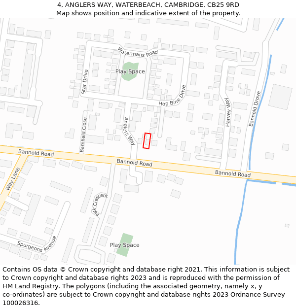 4, ANGLERS WAY, WATERBEACH, CAMBRIDGE, CB25 9RD: Location map and indicative extent of plot