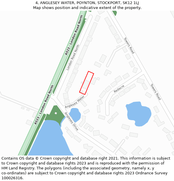 4, ANGLESEY WATER, POYNTON, STOCKPORT, SK12 1LJ: Location map and indicative extent of plot