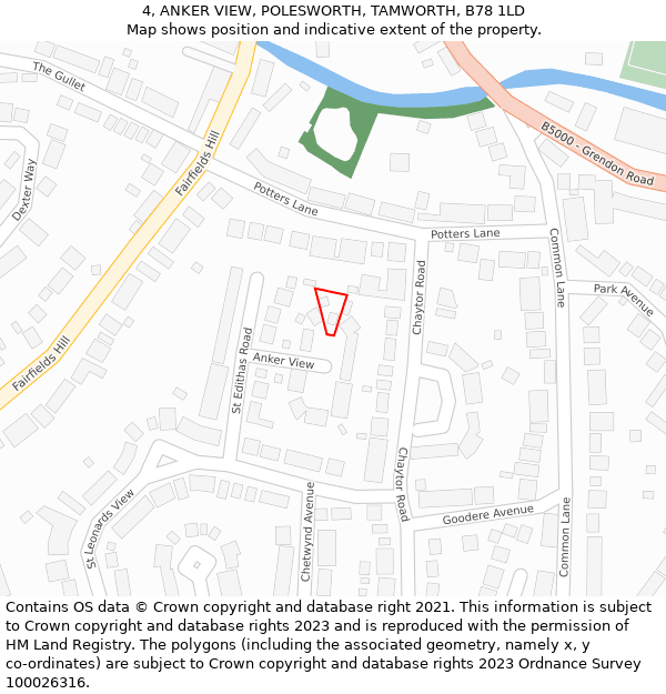 4, ANKER VIEW, POLESWORTH, TAMWORTH, B78 1LD: Location map and indicative extent of plot