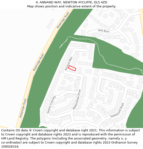 4, ANNAND WAY, NEWTON AYCLIFFE, DL5 4ZD: Location map and indicative extent of plot