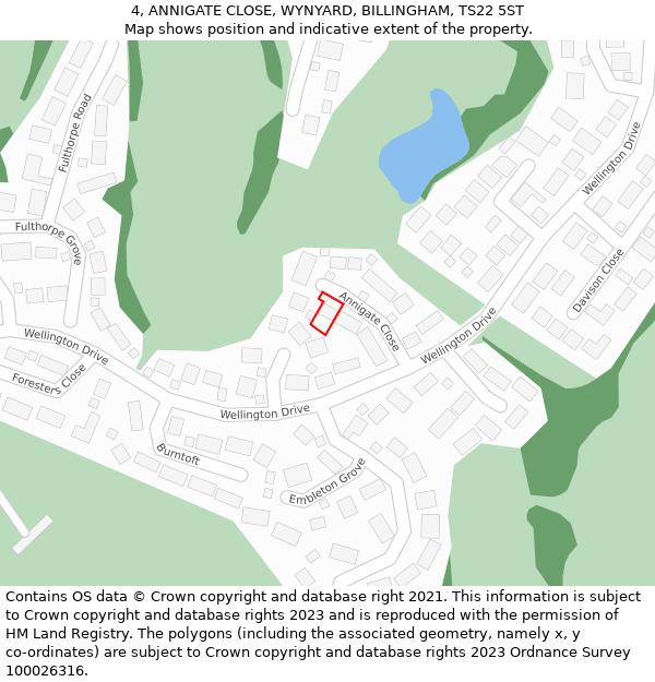 4, ANNIGATE CLOSE, WYNYARD, BILLINGHAM, TS22 5ST: Location map and indicative extent of plot