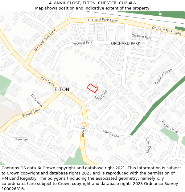 4, ANVIL CLOSE, ELTON, CHESTER, CH2 4LA: Location map and indicative extent of plot