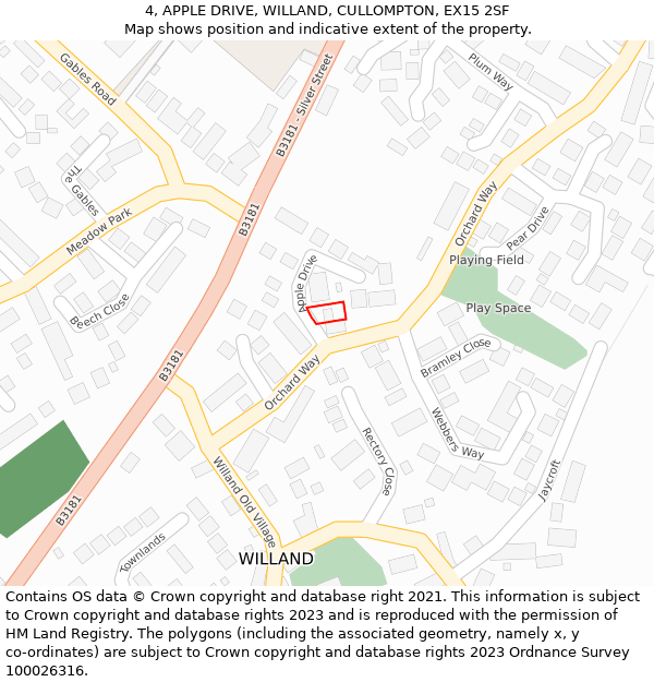 4, APPLE DRIVE, WILLAND, CULLOMPTON, EX15 2SF: Location map and indicative extent of plot