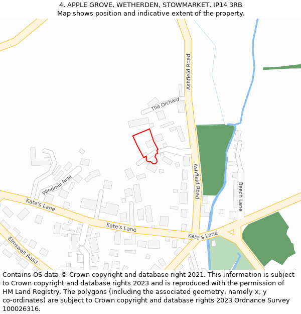 4, APPLE GROVE, WETHERDEN, STOWMARKET, IP14 3RB: Location map and indicative extent of plot