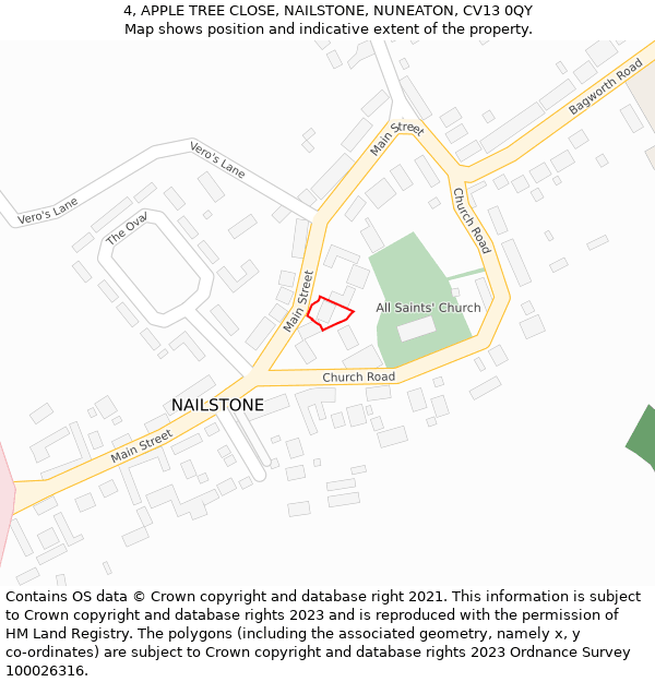 4, APPLE TREE CLOSE, NAILSTONE, NUNEATON, CV13 0QY: Location map and indicative extent of plot