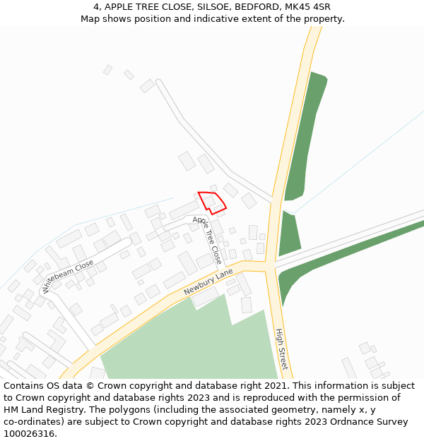 4, APPLE TREE CLOSE, SILSOE, BEDFORD, MK45 4SR: Location map and indicative extent of plot