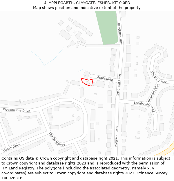 4, APPLEGARTH, CLAYGATE, ESHER, KT10 0ED: Location map and indicative extent of plot