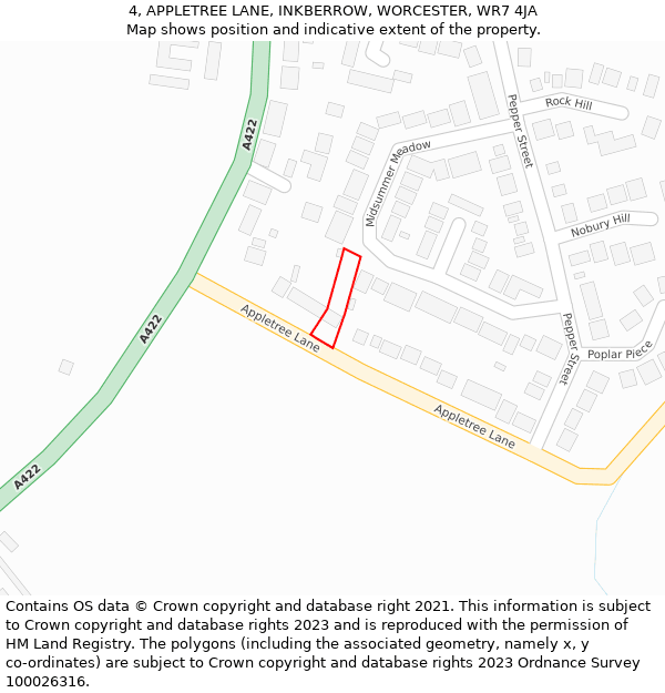 4, APPLETREE LANE, INKBERROW, WORCESTER, WR7 4JA: Location map and indicative extent of plot