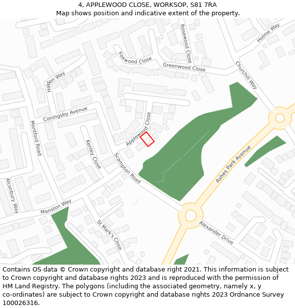 4, APPLEWOOD CLOSE, WORKSOP, S81 7RA: Location map and indicative extent of plot