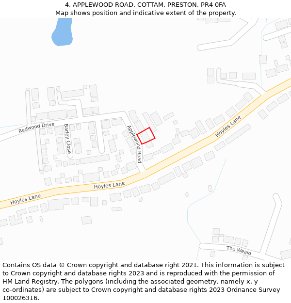 4, APPLEWOOD ROAD, COTTAM, PRESTON, PR4 0FA: Location map and indicative extent of plot