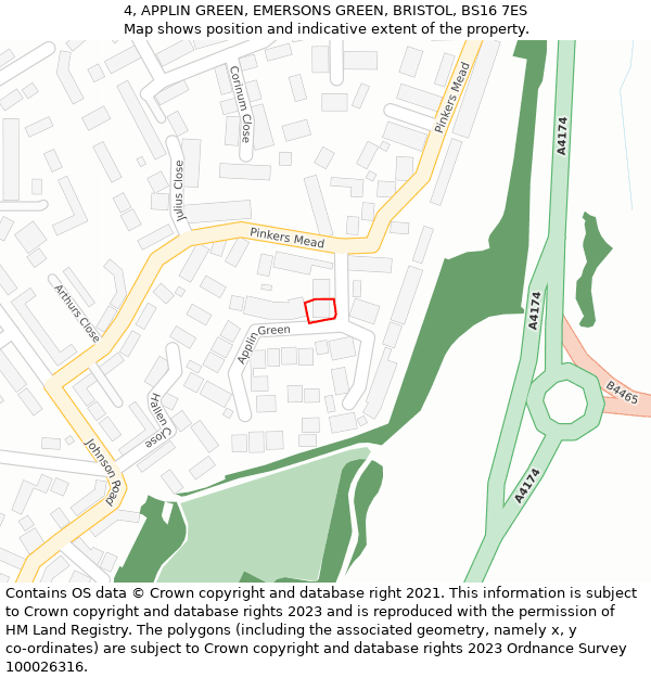 4, APPLIN GREEN, EMERSONS GREEN, BRISTOL, BS16 7ES: Location map and indicative extent of plot