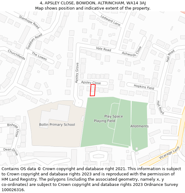 4, APSLEY CLOSE, BOWDON, ALTRINCHAM, WA14 3AJ: Location map and indicative extent of plot