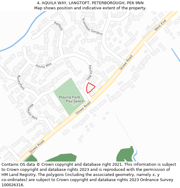 4, AQUILA WAY, LANGTOFT, PETERBOROUGH, PE6 9NN: Location map and indicative extent of plot