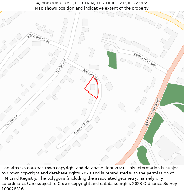 4, ARBOUR CLOSE, FETCHAM, LEATHERHEAD, KT22 9DZ: Location map and indicative extent of plot