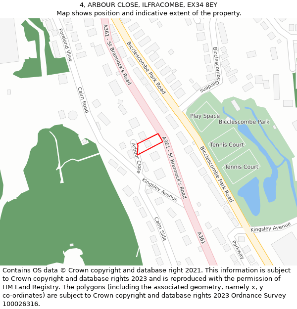 4, ARBOUR CLOSE, ILFRACOMBE, EX34 8EY: Location map and indicative extent of plot