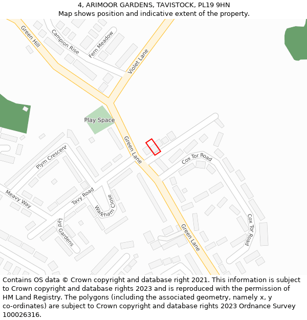 4, ARIMOOR GARDENS, TAVISTOCK, PL19 9HN: Location map and indicative extent of plot