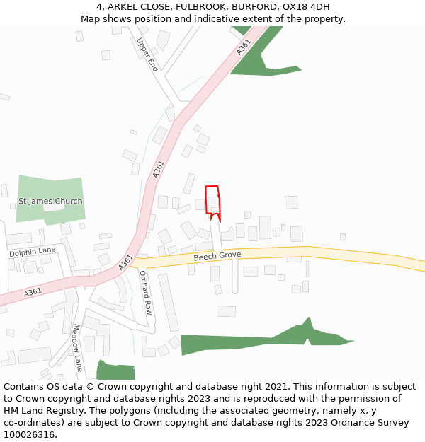 4, ARKEL CLOSE, FULBROOK, BURFORD, OX18 4DH: Location map and indicative extent of plot