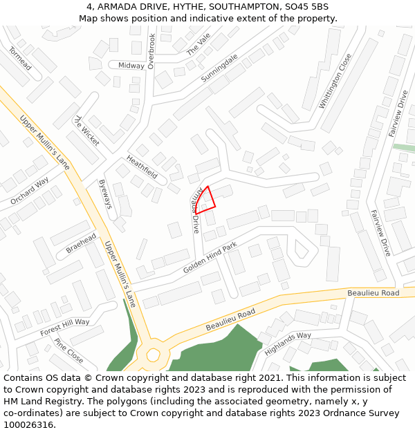 4, ARMADA DRIVE, HYTHE, SOUTHAMPTON, SO45 5BS: Location map and indicative extent of plot