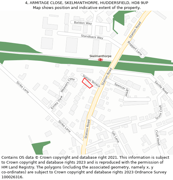 4, ARMITAGE CLOSE, SKELMANTHORPE, HUDDERSFIELD, HD8 9UP: Location map and indicative extent of plot