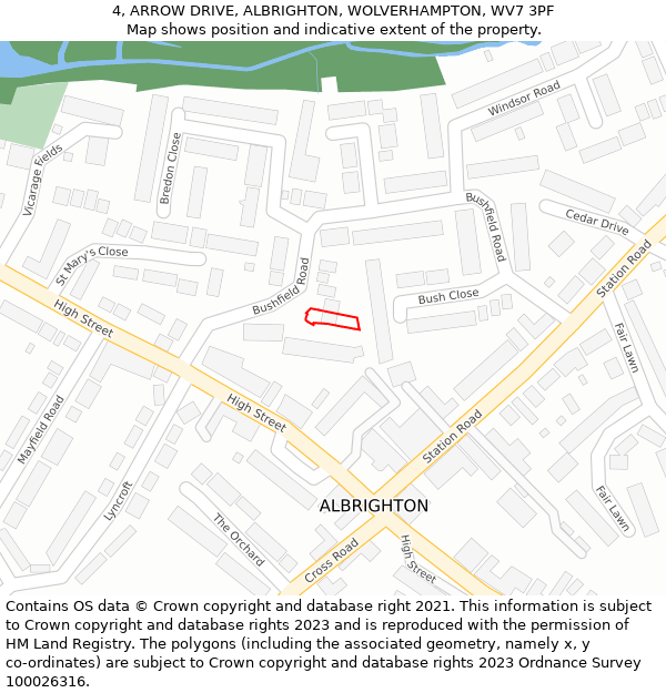 4, ARROW DRIVE, ALBRIGHTON, WOLVERHAMPTON, WV7 3PF: Location map and indicative extent of plot