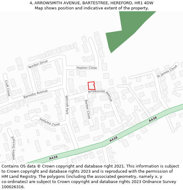 4, ARROWSMITH AVENUE, BARTESTREE, HEREFORD, HR1 4DW: Location map and indicative extent of plot