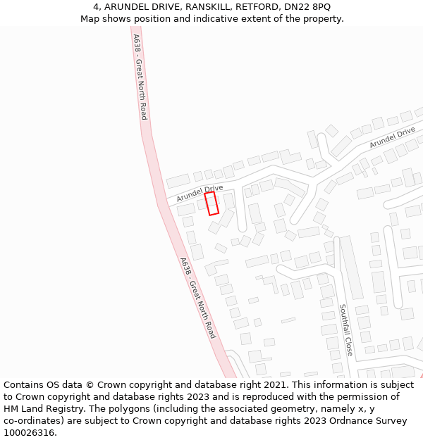 4, ARUNDEL DRIVE, RANSKILL, RETFORD, DN22 8PQ: Location map and indicative extent of plot