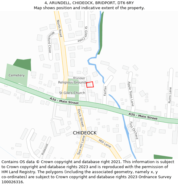 4, ARUNDELL, CHIDEOCK, BRIDPORT, DT6 6RY: Location map and indicative extent of plot