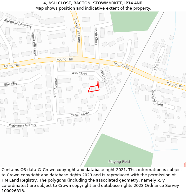 4, ASH CLOSE, BACTON, STOWMARKET, IP14 4NR: Location map and indicative extent of plot