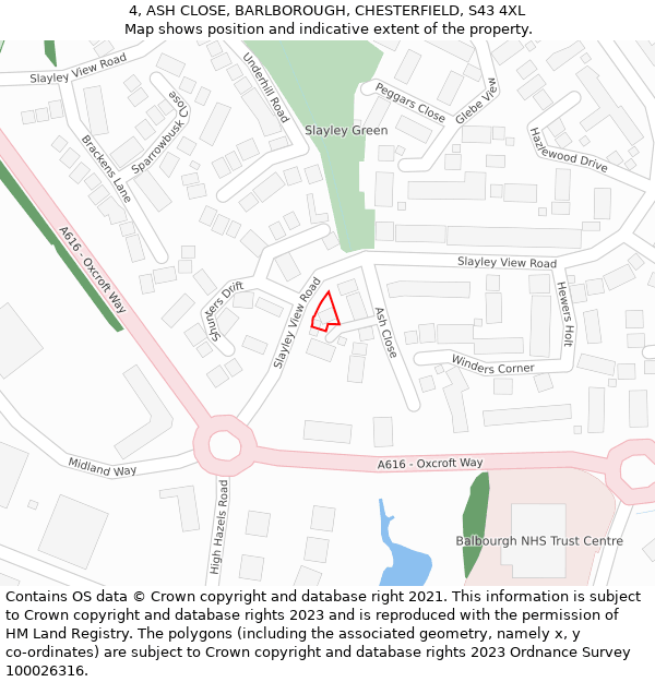 4, ASH CLOSE, BARLBOROUGH, CHESTERFIELD, S43 4XL: Location map and indicative extent of plot