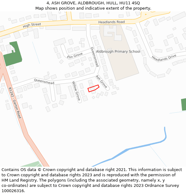 4, ASH GROVE, ALDBROUGH, HULL, HU11 4SQ: Location map and indicative extent of plot